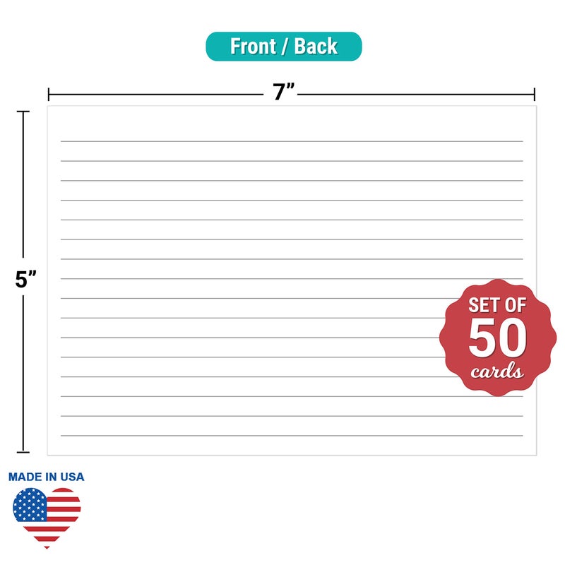 321Done Large Index Cards - Made in USA - Jumbo Size 5x7 Horizontal (Set of 50)  College-Ruled Lined Notecards Double-Sided  Thick Heavy Duty Cardstock  Simple Note Cards with Lines  White XL - Image 3